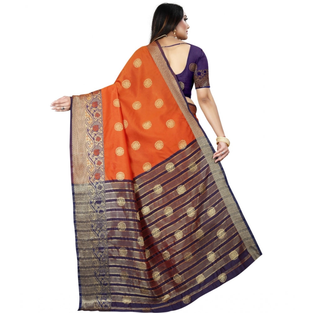 Generic Women's Silk Blend Woven Saree With Unstitched Blouse 5.5Mtr (Blue-Orange)