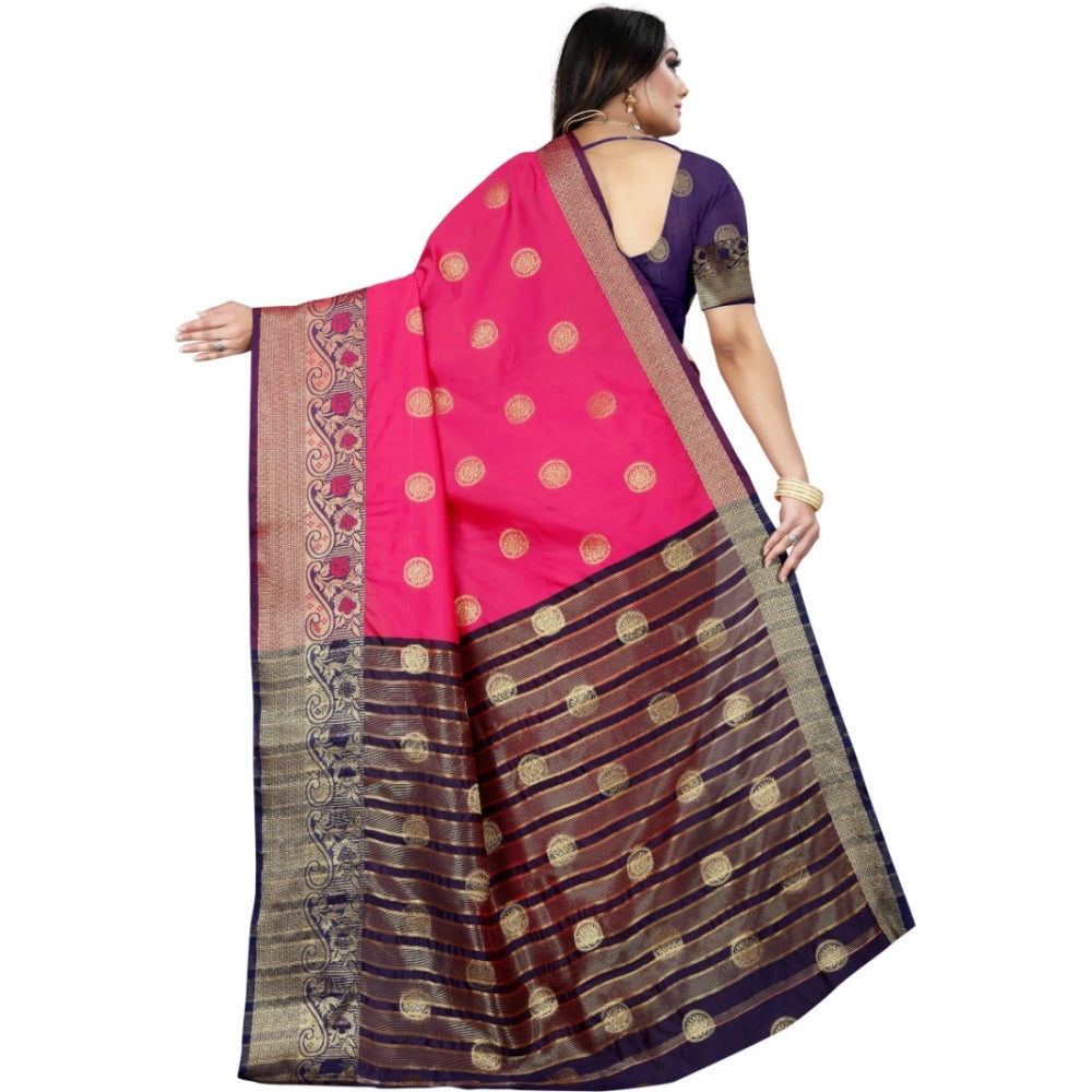 Generic Women's Silk Blend Woven Saree With Unstitched Blouse 5.5Mtr (Blue-Pink)