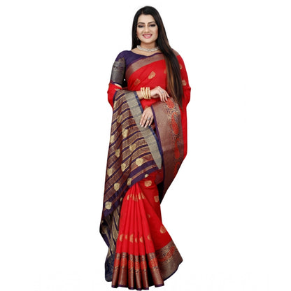 Generic Women's Silk Blend Woven Saree With Unstitched Blouse 5.5Mtr (Purple-Red)