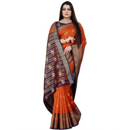 Generic Women's Silk Blend Woven Saree With Unstitched Blouse 5.5Mtr (Purple-Orange)