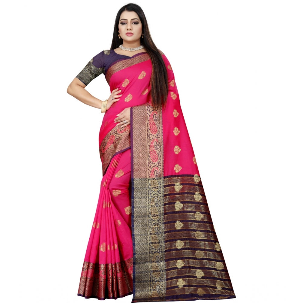 Generic Women's Silk Blend Woven Saree With Unstitched Blouse 5.5Mtr (Purple-Pink)