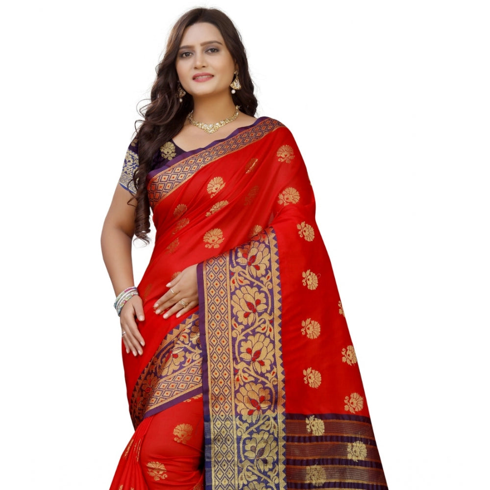 Generic Women's Silk Blend Woven Saree With Unstitched Blouse 5.5Mtr (Purple-Red)