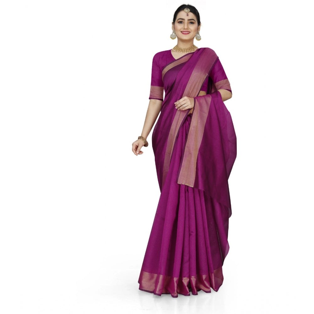 Generic Women's Cotton Silk Self Design Saree With Unstitched Blouse 5.5Mtr (Pink)