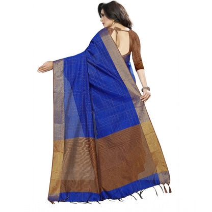 Generic Women's Cotton Silk Self Design Saree With Unstitched Blouse 5.5Mtr (Blue)