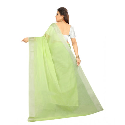 Generic Women's Cotton Silk Self Design Saree With Unstitched Blouse 5.5Mtr (Light Green)