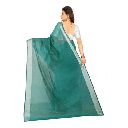 Generic Women's Cotton Silk Self Design Saree With Unstitched Blouse 5.5Mtr (Dark Green)