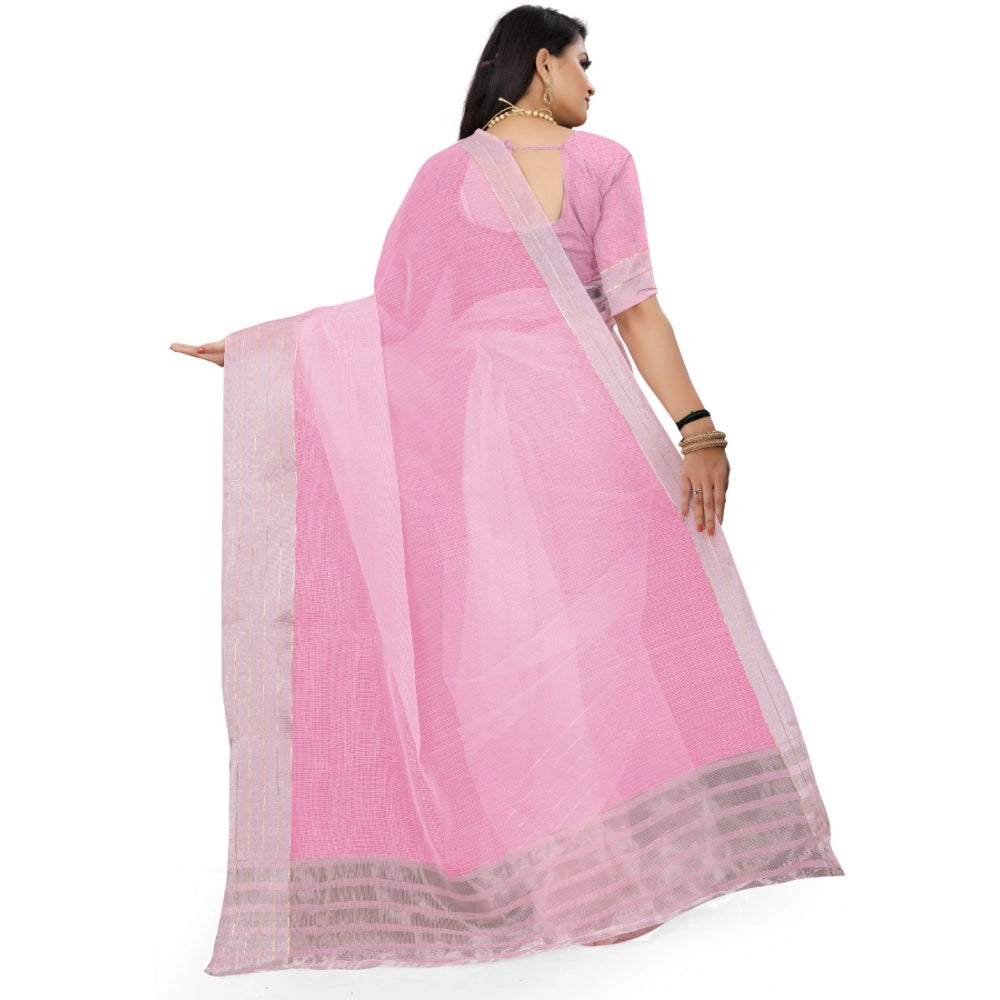 Generic Women's Cotton Jute Self Design Saree With Unstitched Blouse 5.5Mtr