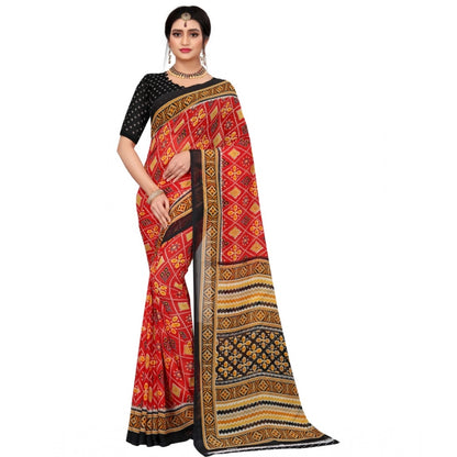 Generic Women's Georgette Floral Print Saree With Unstitched Blouse 5.5Mtr (Red)