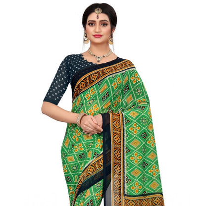 Generic Women's Georgette Floral Print Saree With Unstitched Blouse 5.5Mtr (Light Green)