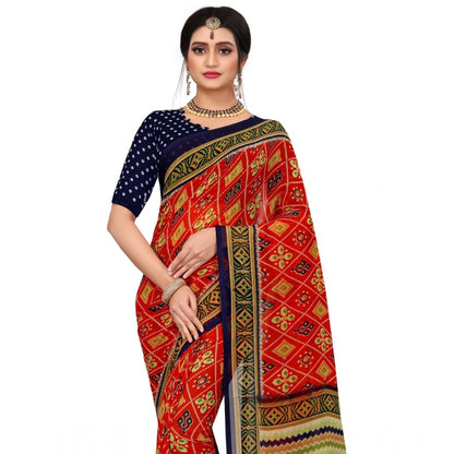 Generic Women's Georgette Floral Print Saree With Unstitched Blouse 5.5Mtr (Multicolor)