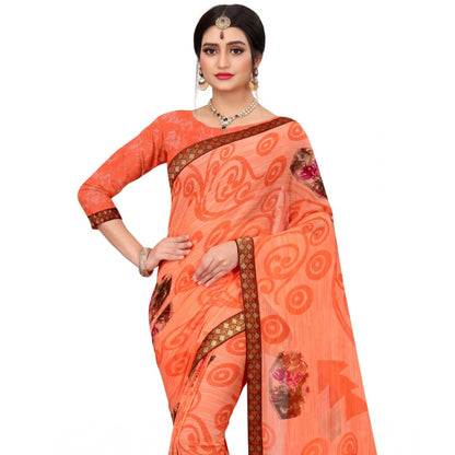 Generic Women's Georgette Floral Print Saree With Unstitched Blouse 5.5Mtr (Orange)