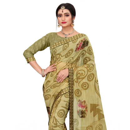 Generic Women's Georgette Floral Print Saree With Unstitched Blouse 5.5Mtr (Brown)