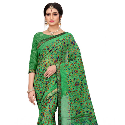 Generic Women's Georgette Floral Print Saree With Unstitched Blouse 5.5Mtr (Green)