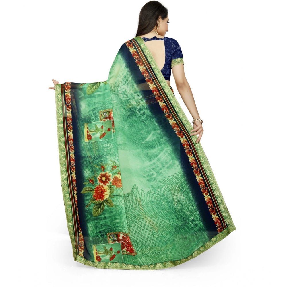 Generic Women's Georgette Floral Print Saree With Unstitched Blouse 5.5Mtr (Green)