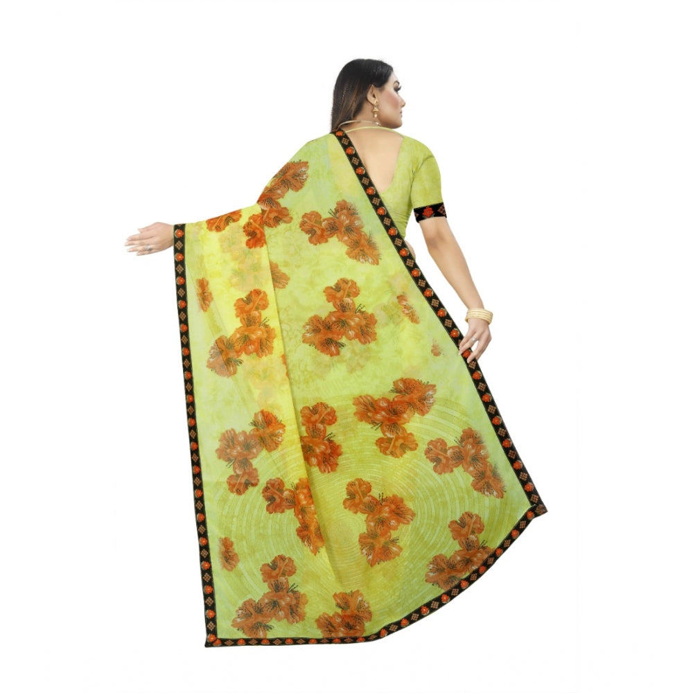 Generic Women's Georgette Floral Print Saree With Unstitched Blouse 5.5Mtr (Brown-Mustard)