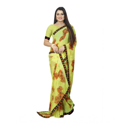 Generic Women's Georgette Floral Print Saree With Unstitched Blouse 5.5Mtr (Brown-Mustard)