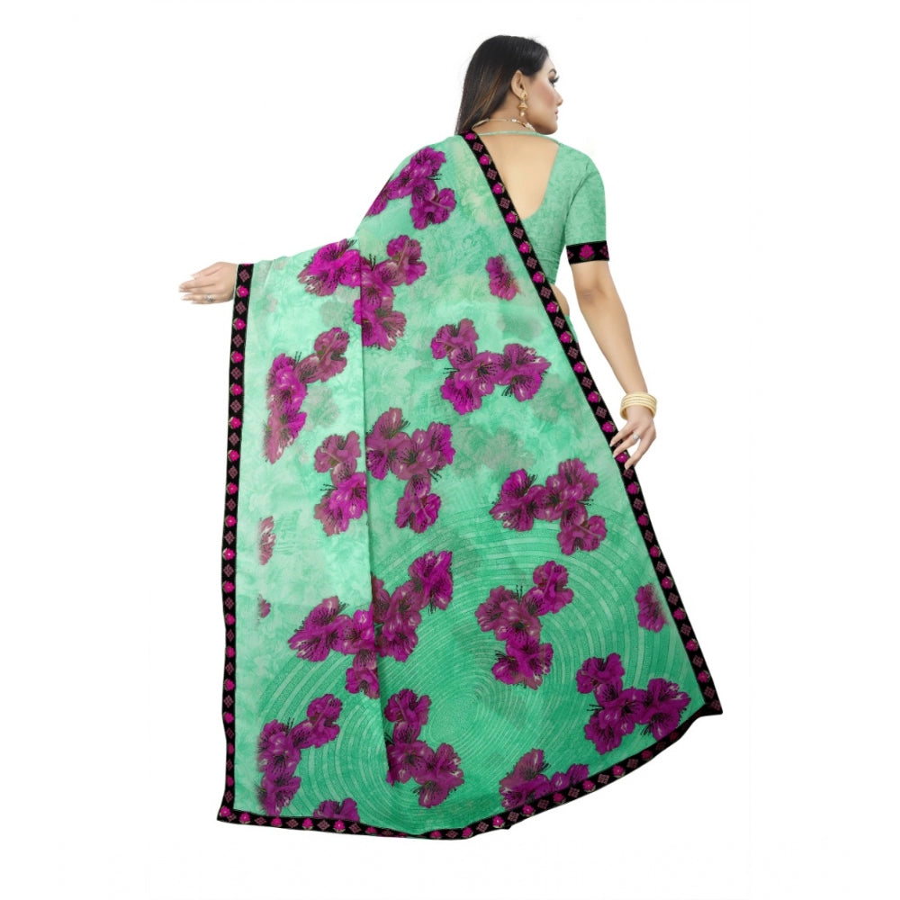 Generic Women's Georgette Floral Print Saree With Unstitched Blouse 5.5Mtr (Green)