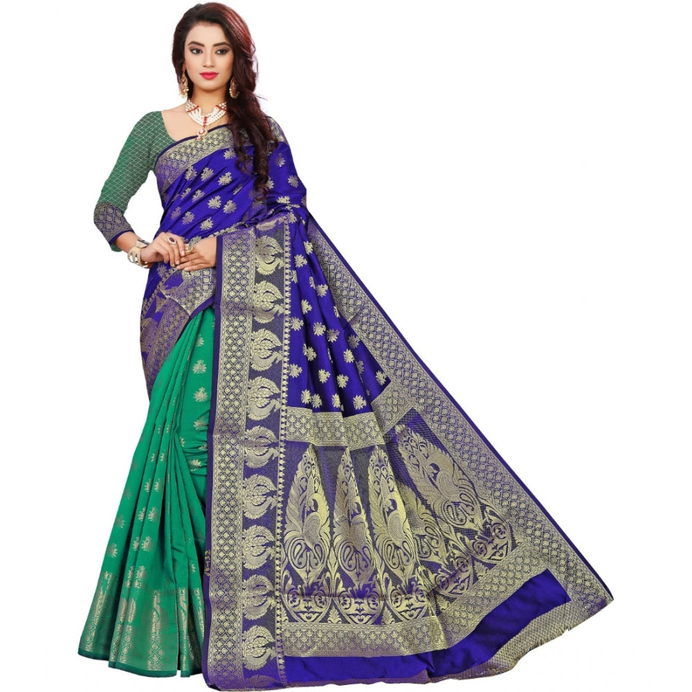 Generic Women's Jacquard Woven Saree With Unstitched Blouse 5.5Mtr (Blue)