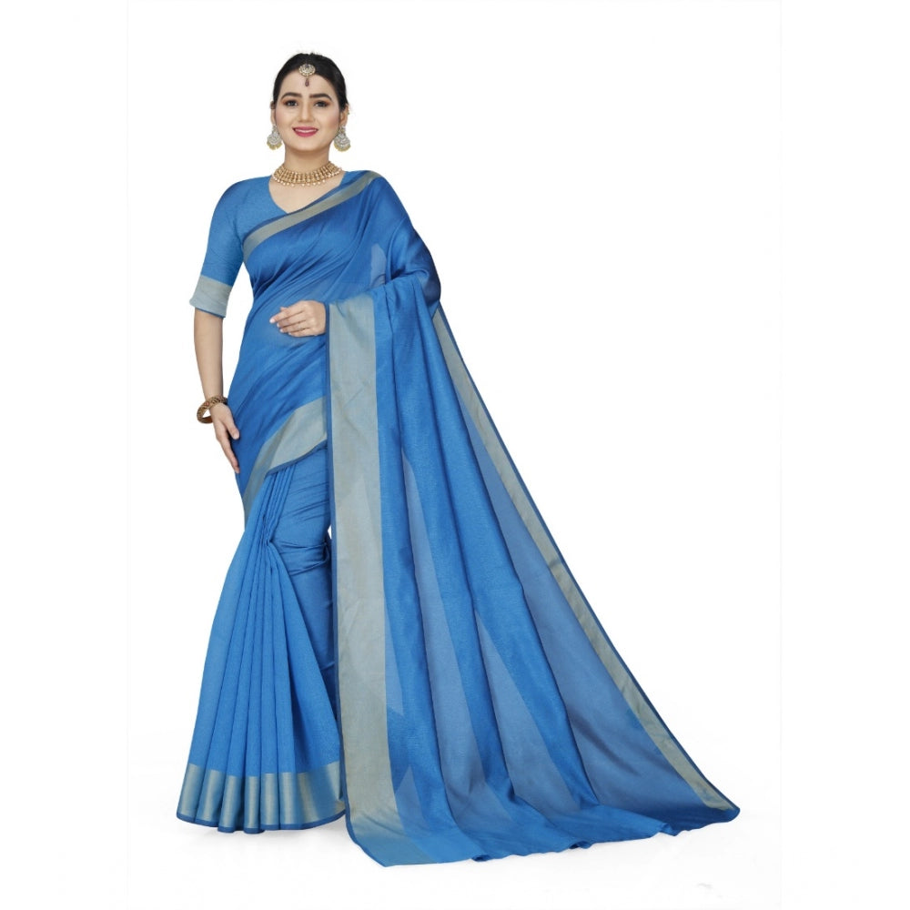 Generic Women's Cotton Silk Self Design Saree With Unstitched Blouse 5.5Mtr (Light Blue)