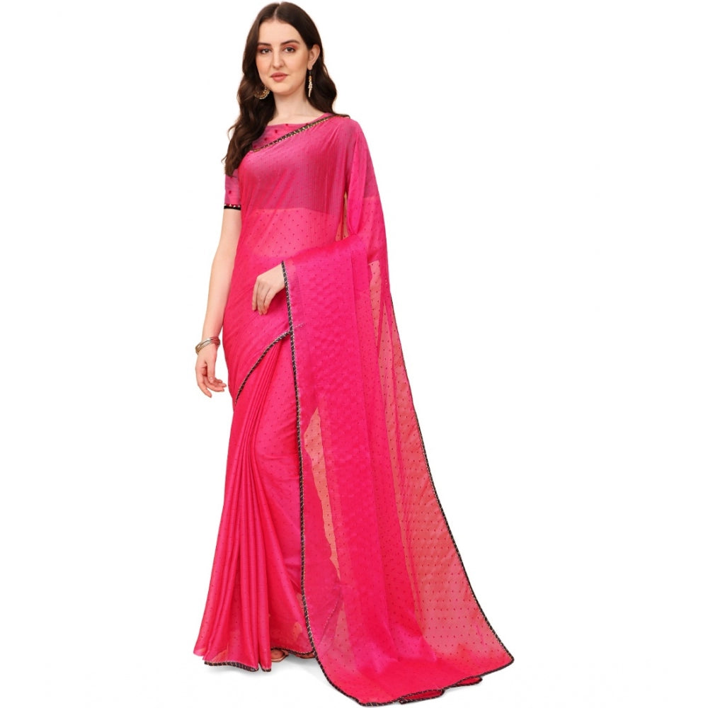 Generic Women's Silk Blend Embellished Saree With Unstitched Blouse 5.5Mtr (Pink)