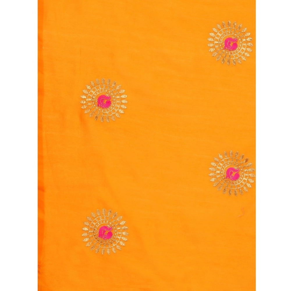 Generic Women's Silk Blend Embroidered Saree With Unstitched Blouse 5.5Mtr (Yellow)