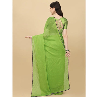 Generic Women's Silk Blend Embellished Saree With Unstitched Blouse 5.5Mtr (Green)