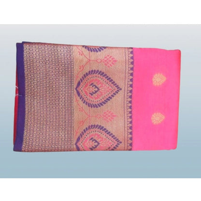 Generic Women's Silk Blend Woven Saree With Unstitched Blouse 5.5Mtr (Pink)