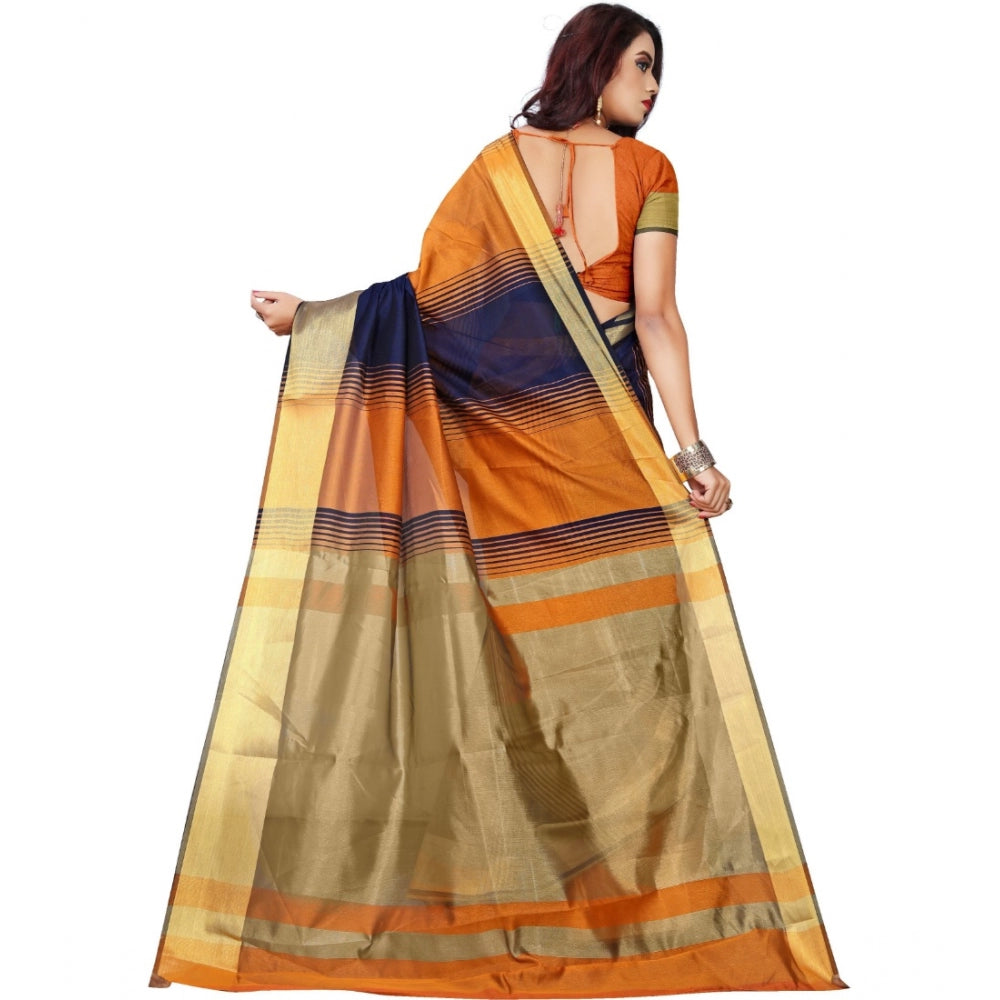 Generic Women's Jacquard Woven Saree With Unstitched Blouse 5.5Mtr (Orange)