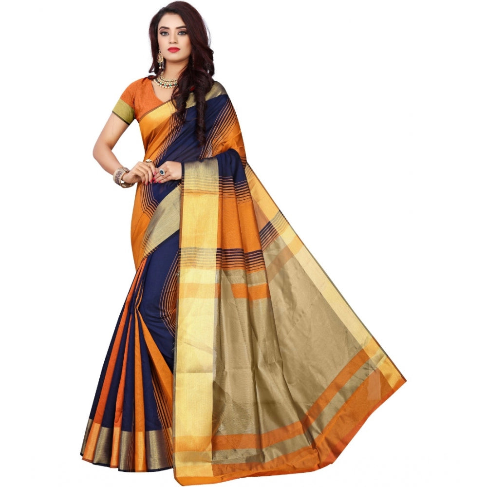 Generic Women's Jacquard Woven Saree With Unstitched Blouse 5.5Mtr (Orange)