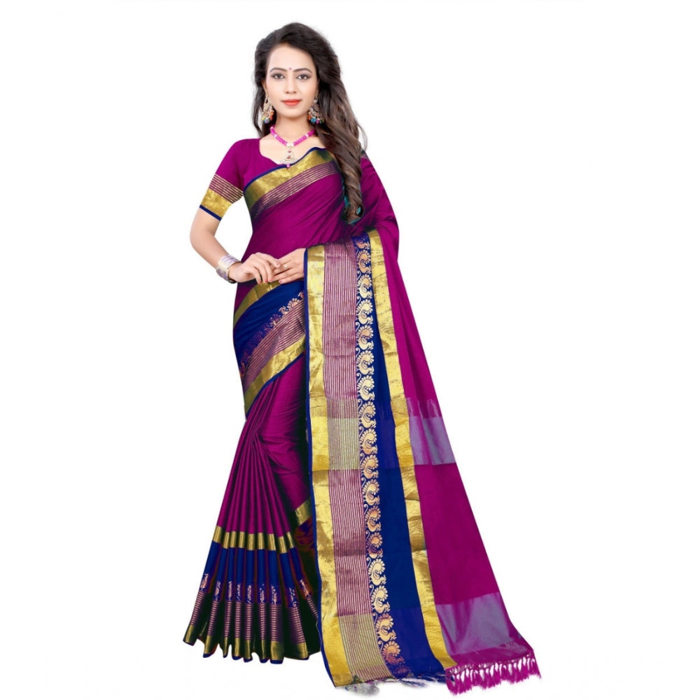 Generic Women's Jacquard Woven Saree With Unstitched Blouse 5.5Mtr (Purple)