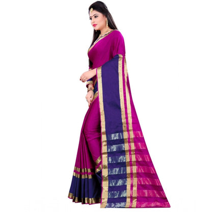 Generic Women's Jacquard Woven Saree With Unstitched Blouse 5.5Mtr (Purple)