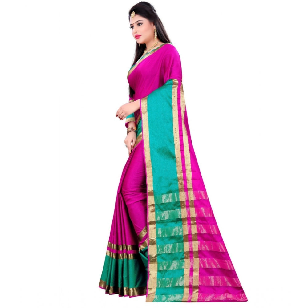 Generic Women's Jacquard Woven Saree With Unstitched Blouse 5.5Mtr (Pink)