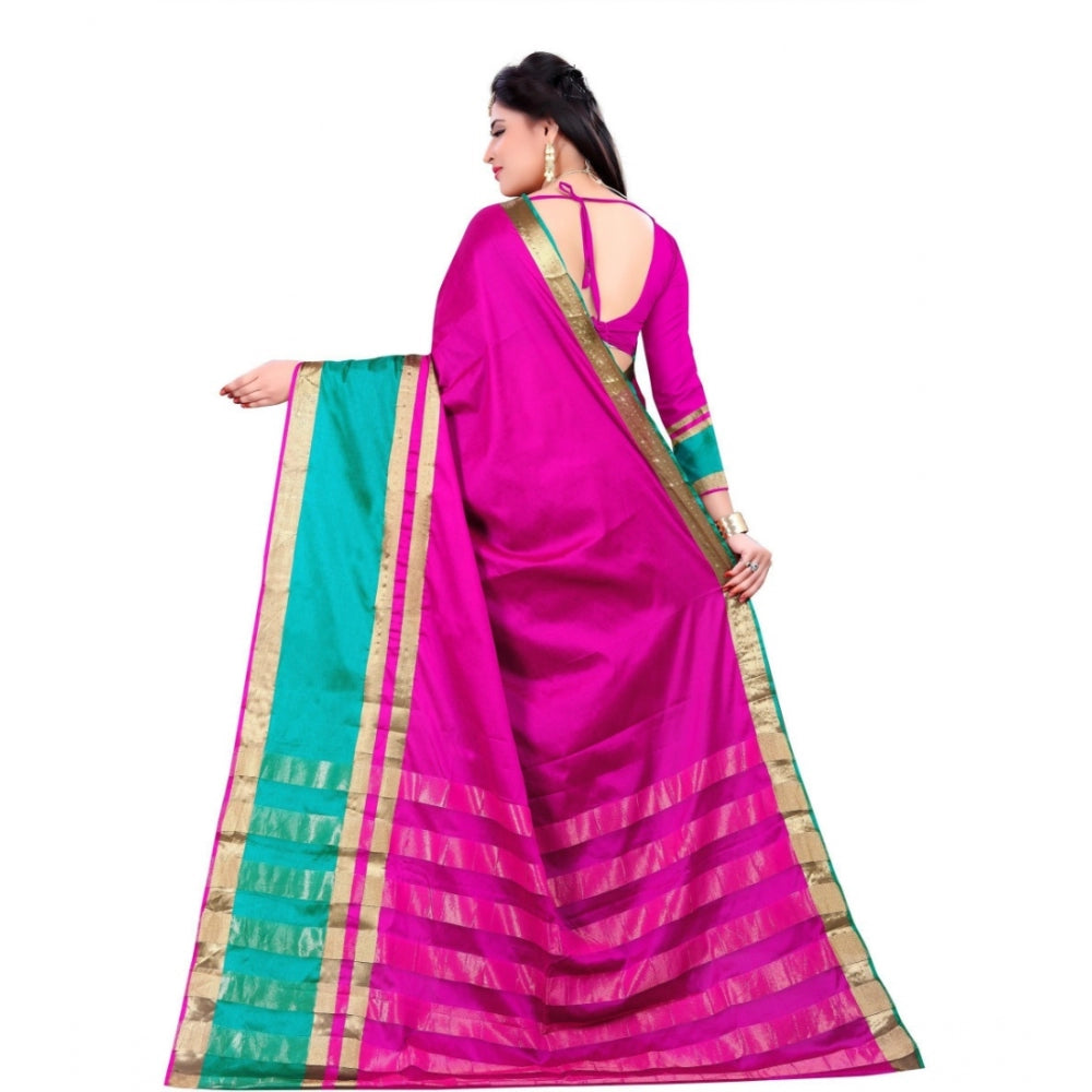 Generic Women's Jacquard Woven Saree With Unstitched Blouse 5.5Mtr (Pink)