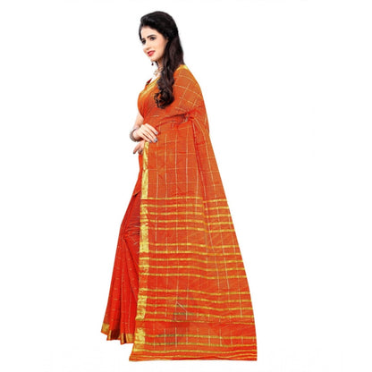 Generic Women's Jacquard Woven Saree With Unstitched Blouse 5.5Mtr (Orange)