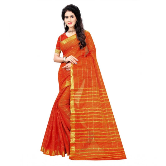 Generic Women's Jacquard Woven Saree With Unstitched Blouse 5.5Mtr (Orange)