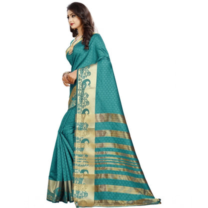 Generic Women's Jacquard Woven Saree With Unstitched Blouse 5.5Mtr (Blue)