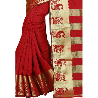 Generic Women's Jacquard Woven Saree With Unstitched Blouse 5.5Mtr (Red)