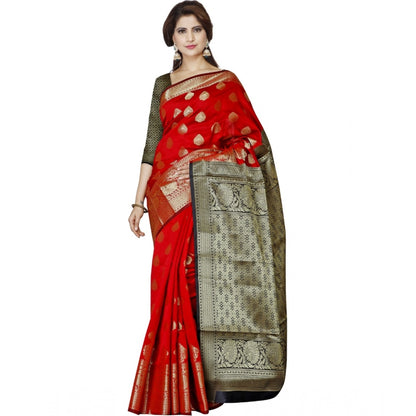 Generic Women's Jacquard Woven Saree With Unstitched Blouse 5.5Mtr (Red)