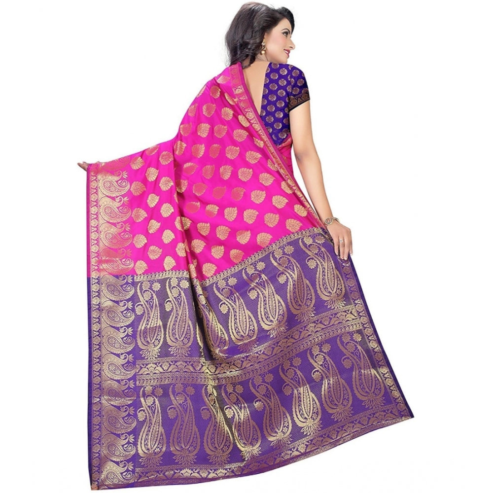 Generic Women's Jacquard Woven Saree With Unstitched Blouse 5.5Mtr (Pink)