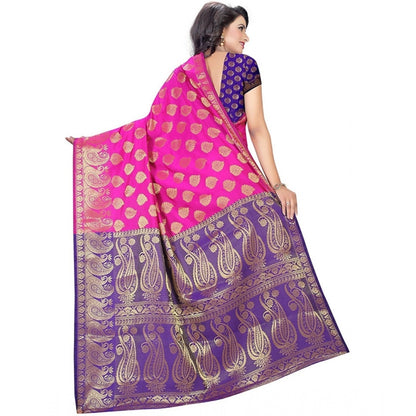 Generic Women's Jacquard Woven Saree With Unstitched Blouse 5.5Mtr (Pink)