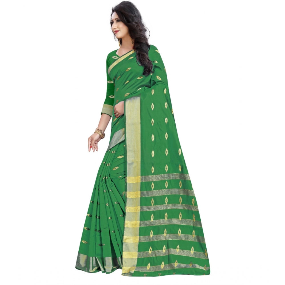 Generic Women's Silk Blend Woven Saree With Unstitched Blouse 5.5Mtr (Green)