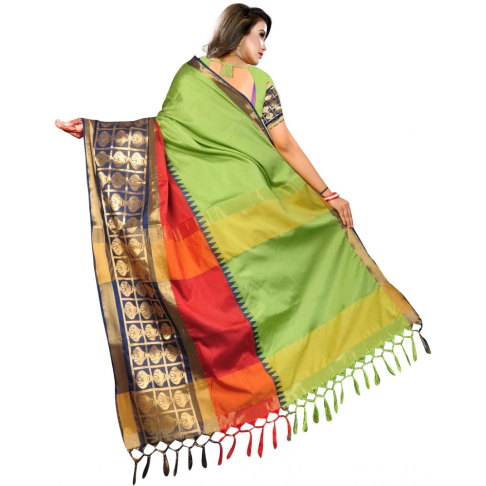 Generic Women's Jacquard Woven Saree With Unstitched Blouse 5.5Mtr (Light Green)