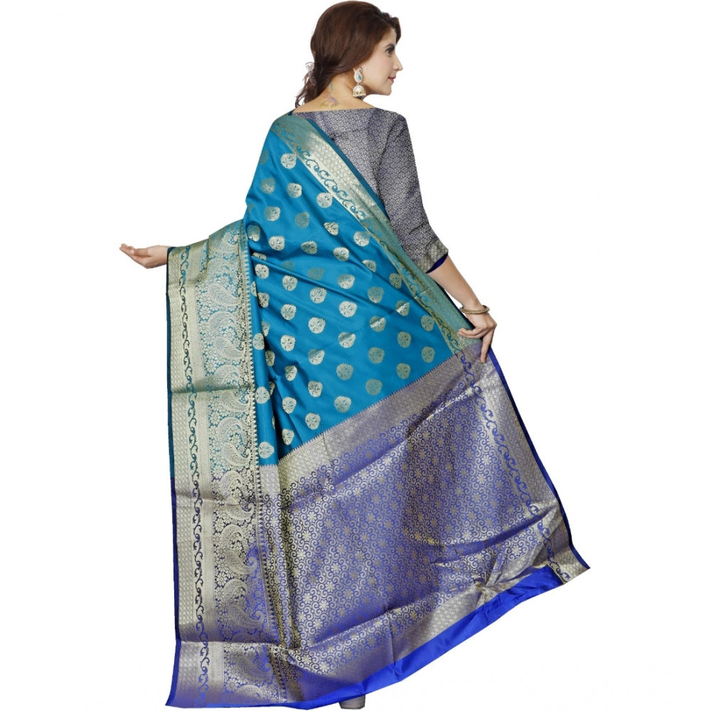 Generic Women's Jacquard Woven Saree With Unstitched Blouse 5.5Mtr (Blue)