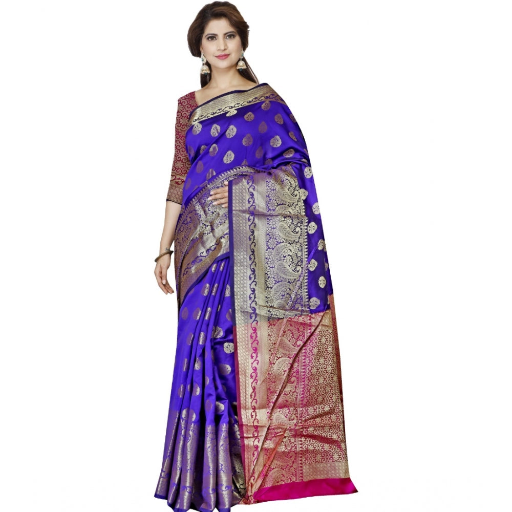 Generic Women's Jacquard Woven Saree With Unstitched Blouse 5.5Mtr (Blue)