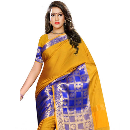 Generic Women's Jacquard Woven Saree With Unstitched Blouse 5.5Mtr (Mustard)