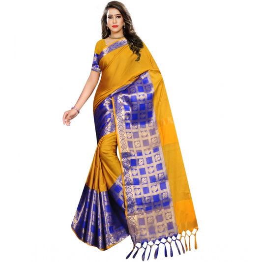 Generic Women's Jacquard Woven Saree With Unstitched Blouse 5.5Mtr (Mustard)