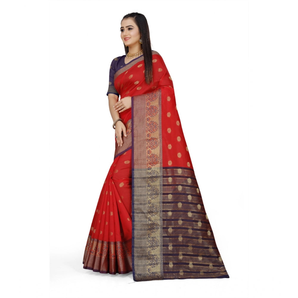 Generic Women's Jacquard Woven Saree With Unstitched Blouse 5.5Mtr (Red)