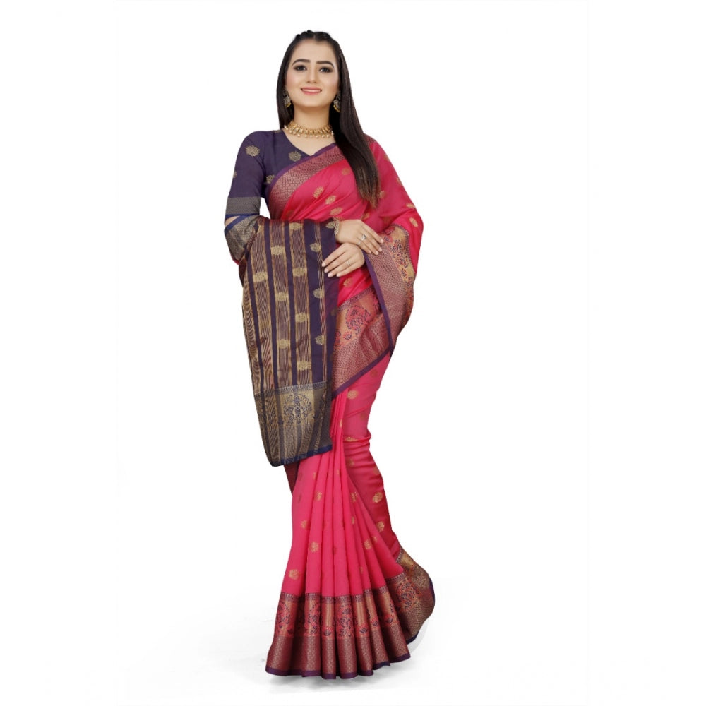 Generic Women's Jacquard Woven Saree With Unstitched Blouse 5.5Mtr (Multicolor)