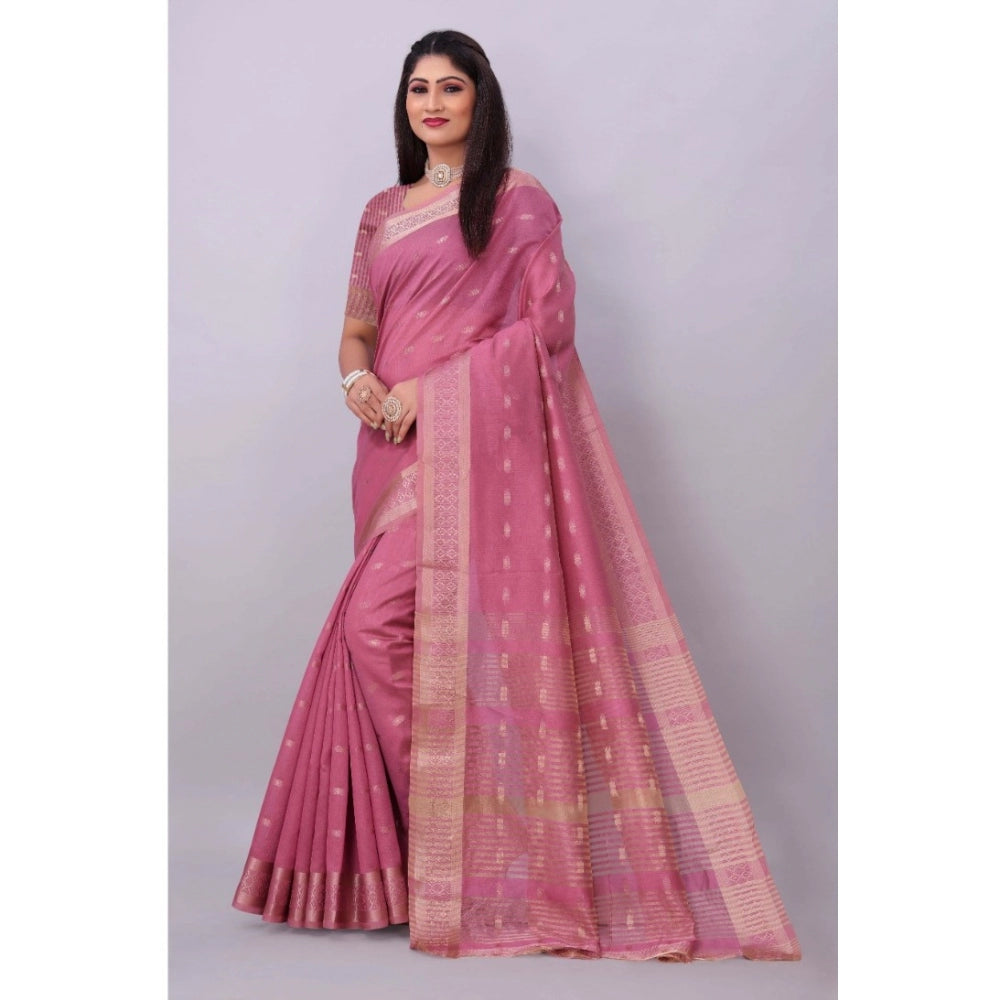 Generic Women's Silk Blend Woven Saree With Unstitched Blouse 5.5Mtr (Pink)