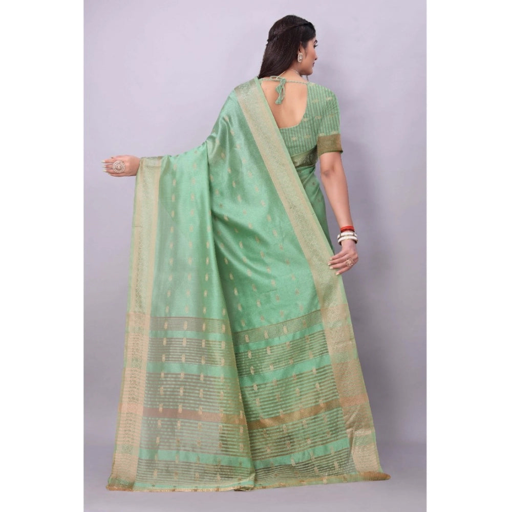 Generic Women's Silk Blend Woven Saree With Unstitched Blouse 5.5Mtr (Light Green)